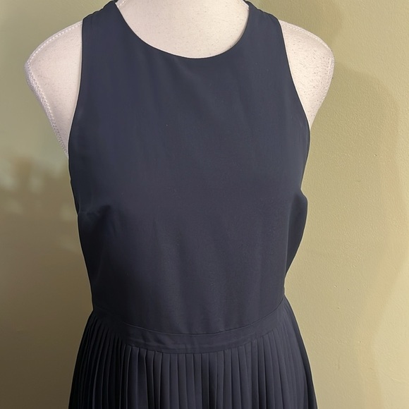 Banana Republic Navy high neck tie back pleated cutout skirt midi  dress - Picture 15 of 16